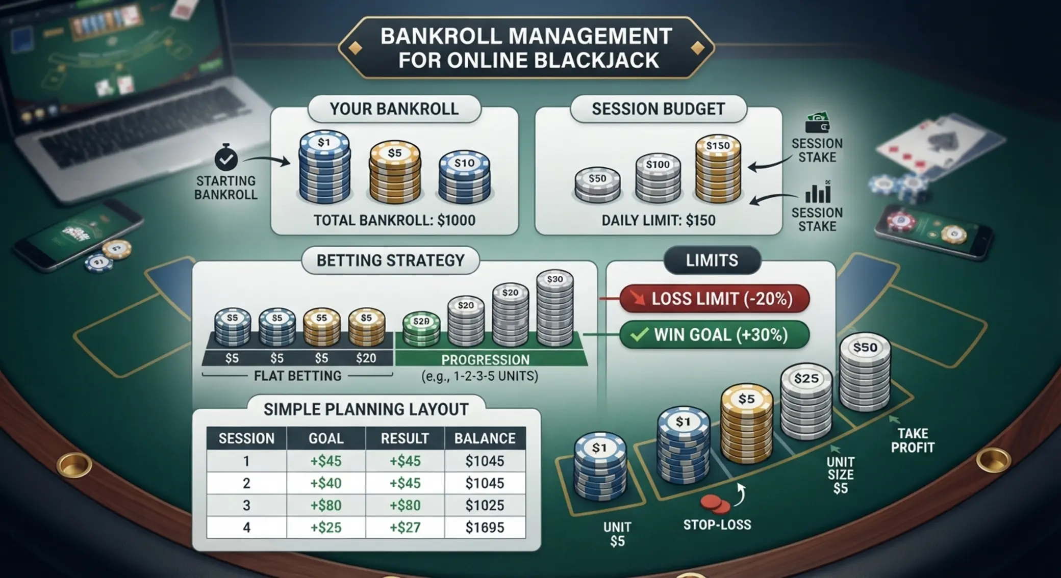Blackjack bankroll felosztás grafika