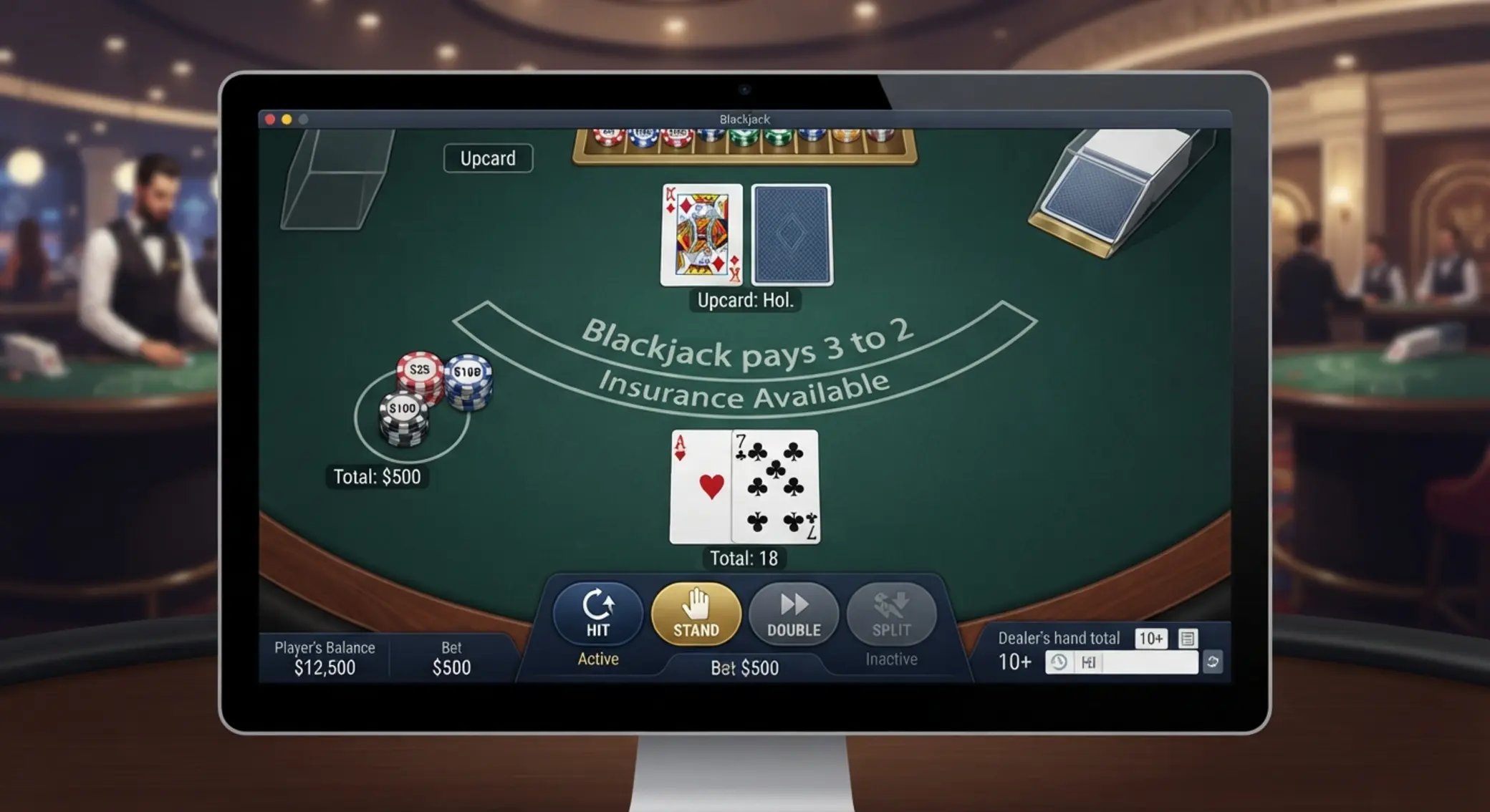 Online blackjack asztal fő gombokkal