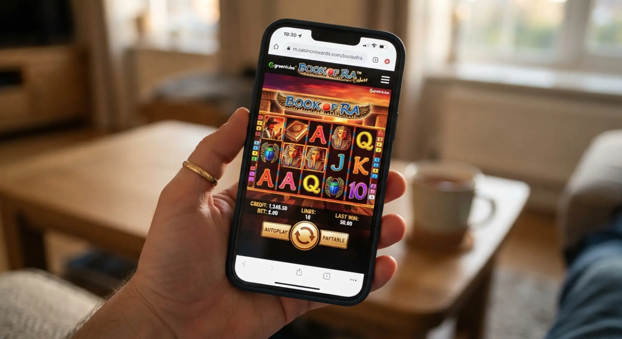 Book of Ra Deluxe mobiltelefonon futó játékképernyő