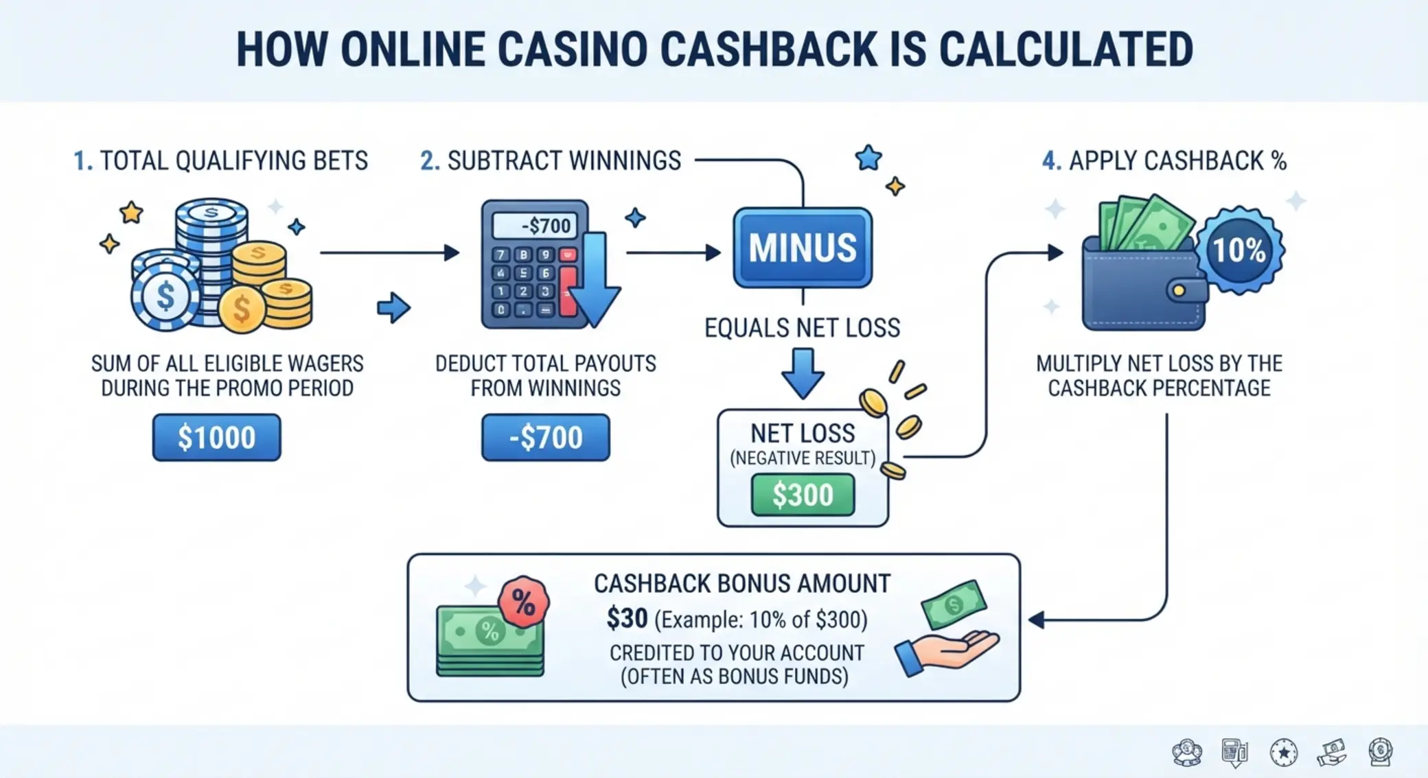 Infografika a nettó veszteség és a cashback kiszámításáról