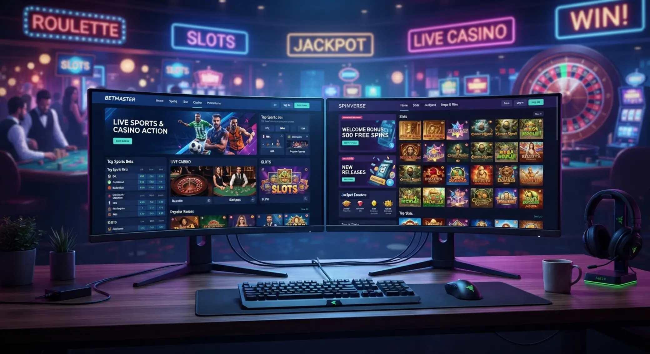 Két online kaszinó felület összehasonlítása monitorokon