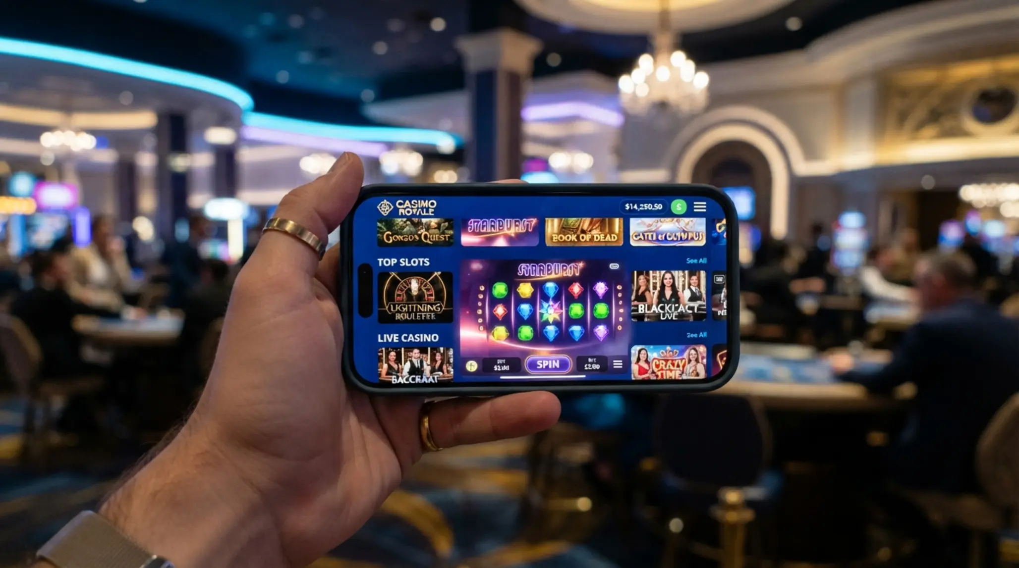 Mobiltelefonon futó online kaszinó felület