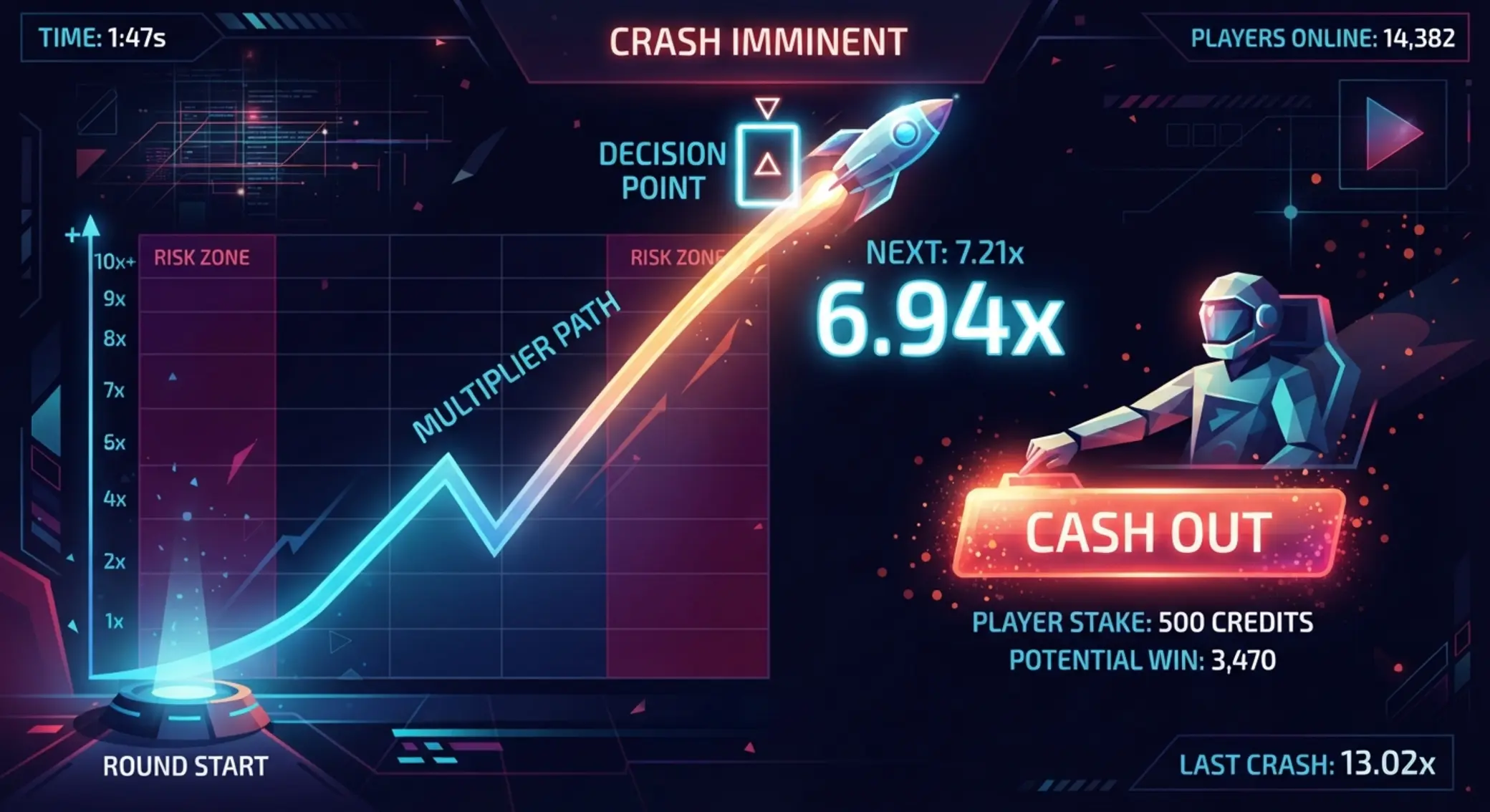 Crash játék stílusú növekvő szorzó illusztráció