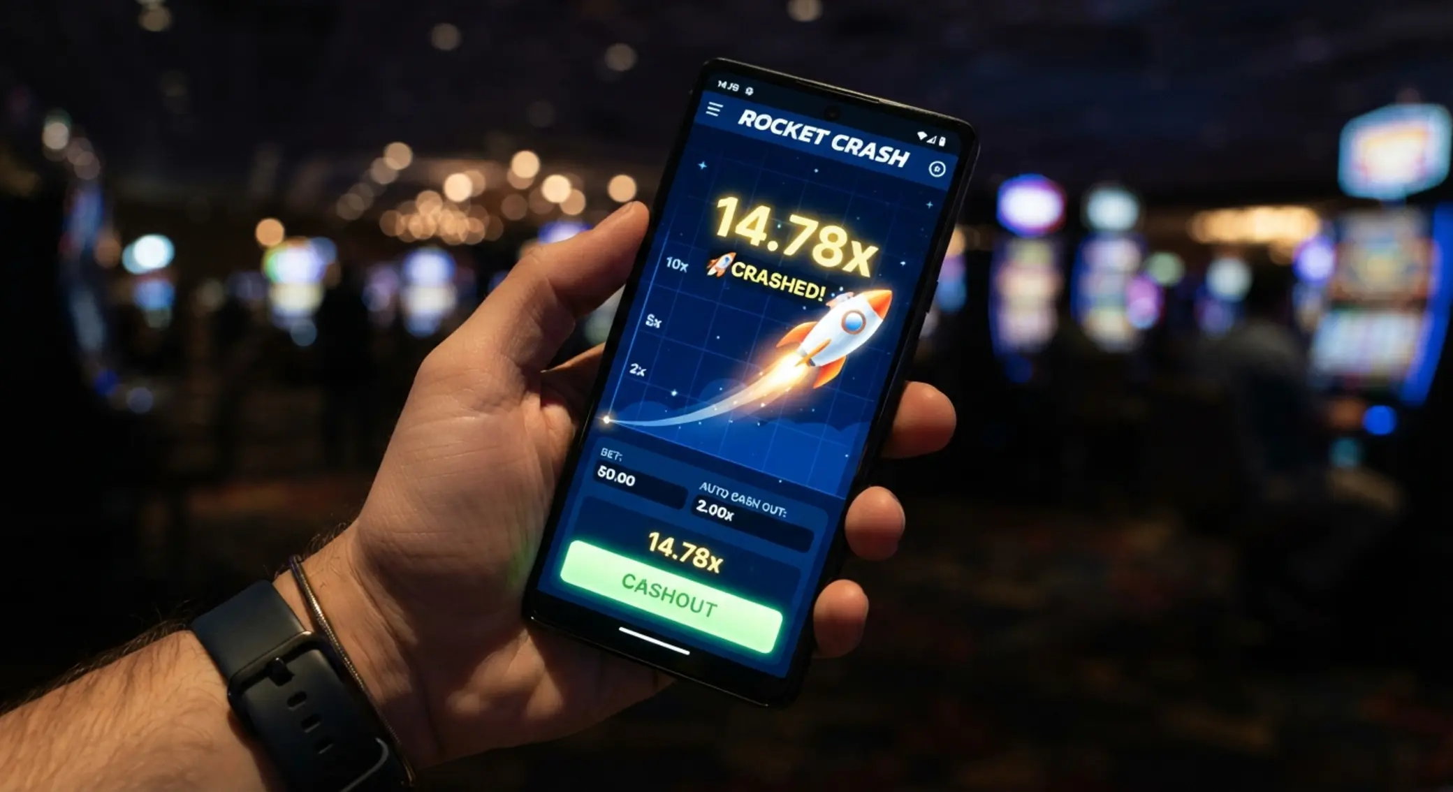 JetX stílusú játék mobiltelefon kijelzőjén