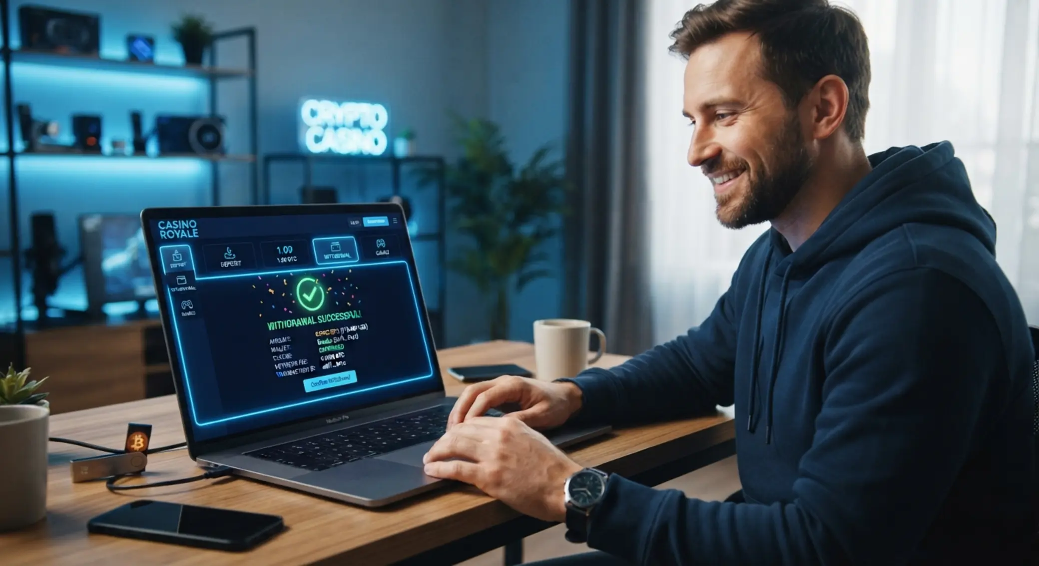 Játékos sikeres kripto kifizetést kér egy online kaszinóból