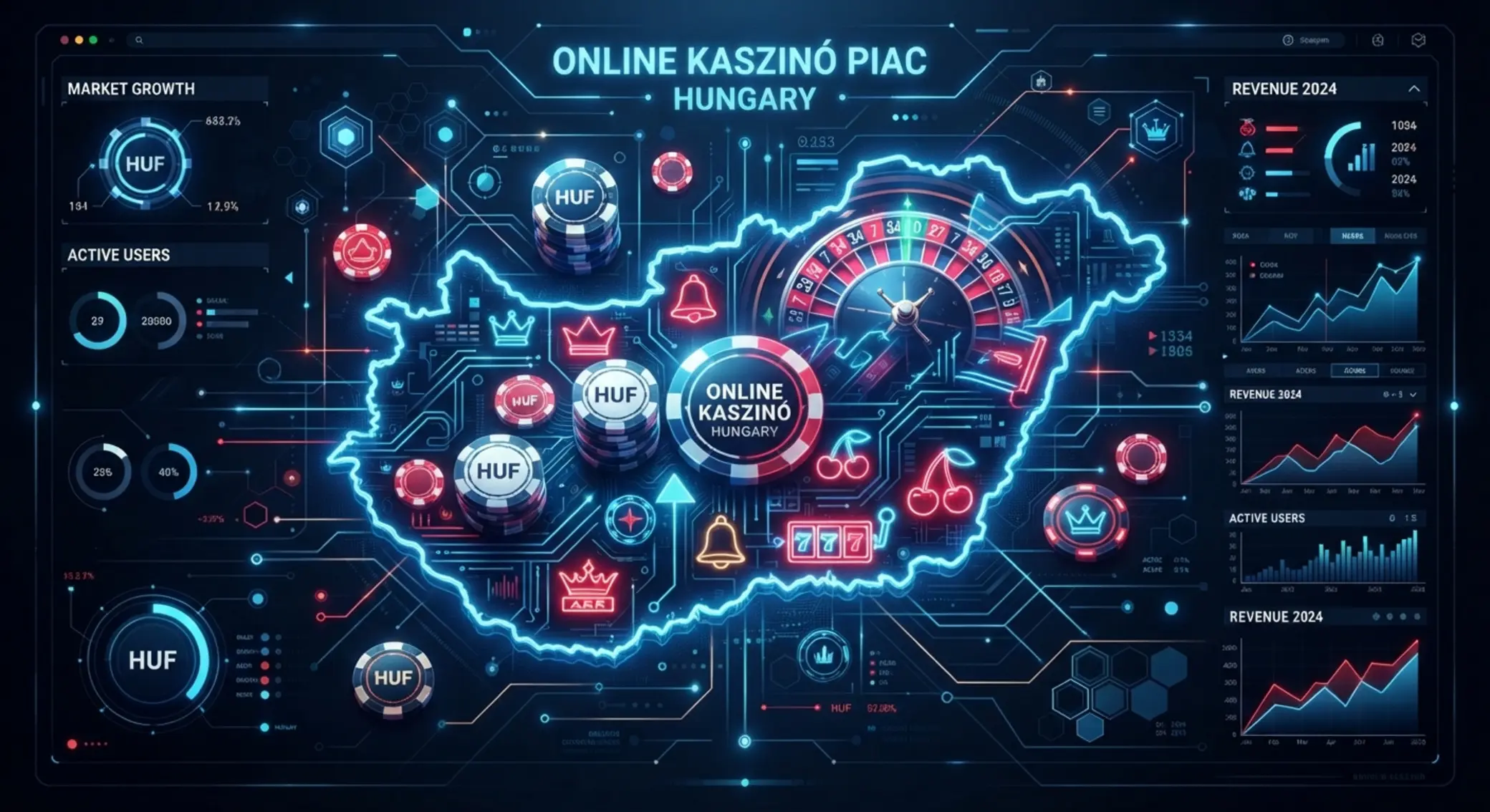 Magyar online kaszinó piac Magyar online kaszinó piacot bemutató illusztráció