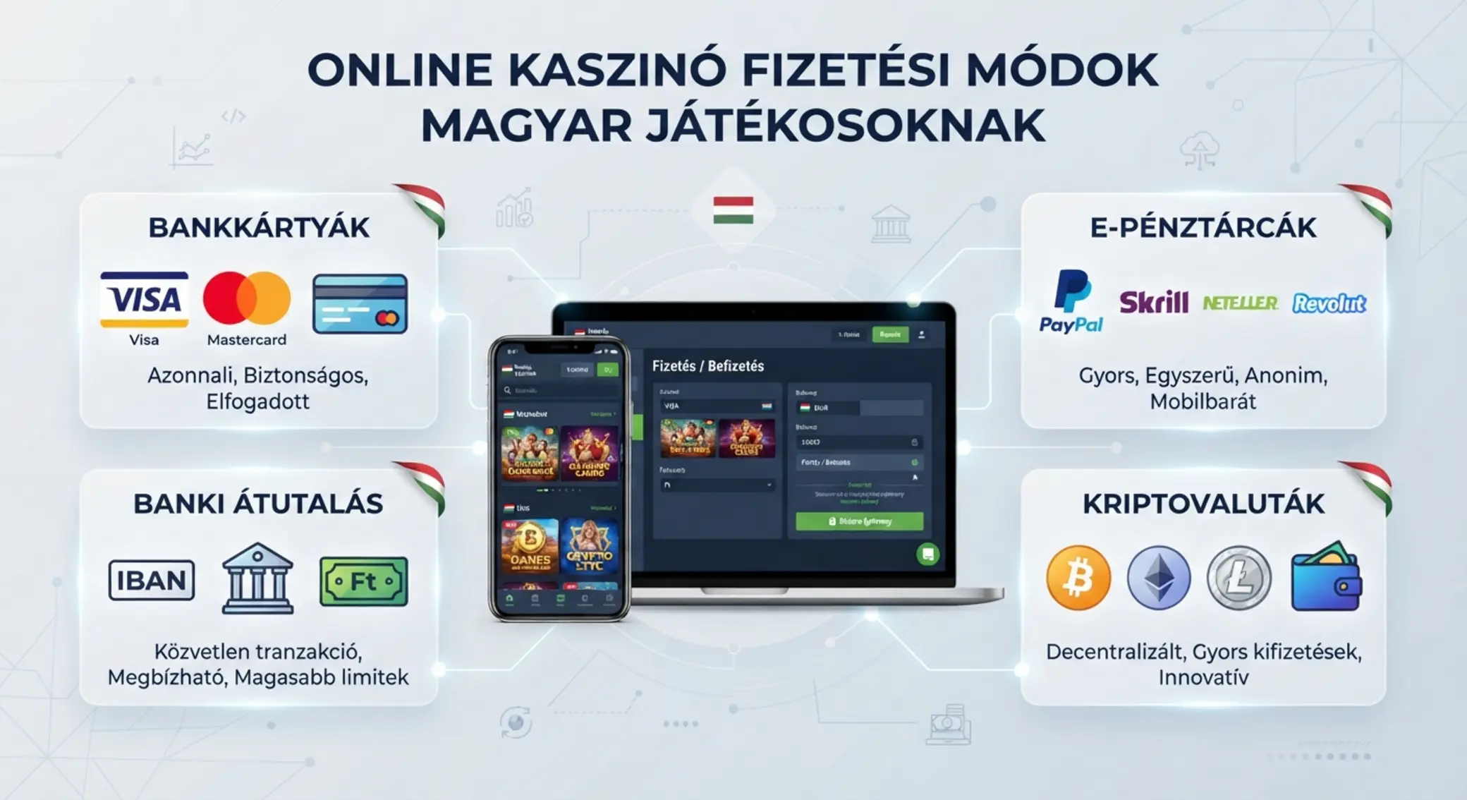 Fizetési módok online kaszinókban Online kaszinó fizetési módok illusztrációja