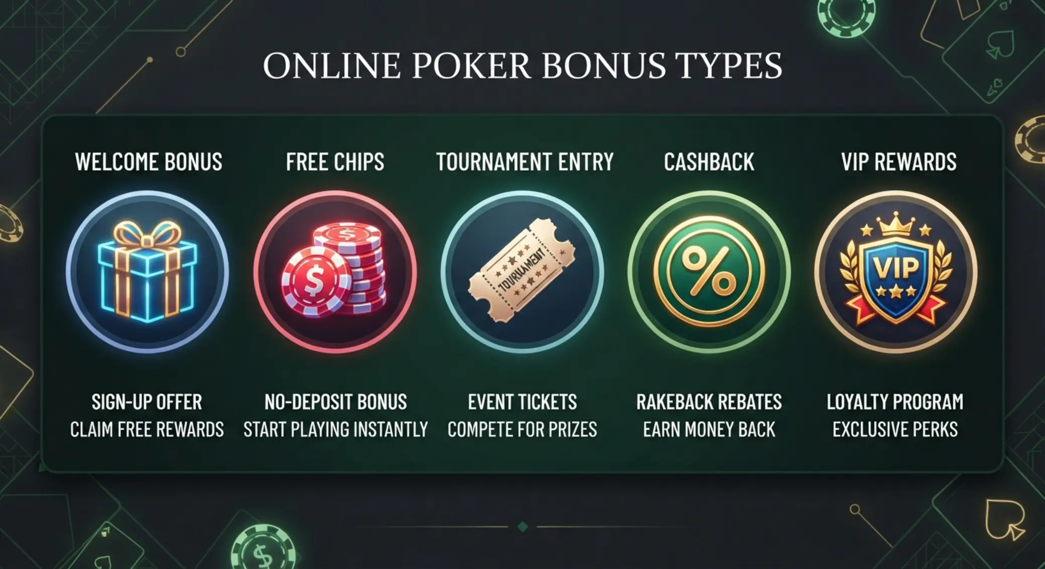 A leggyakoribb online póker bónusz típusok ikonokkal