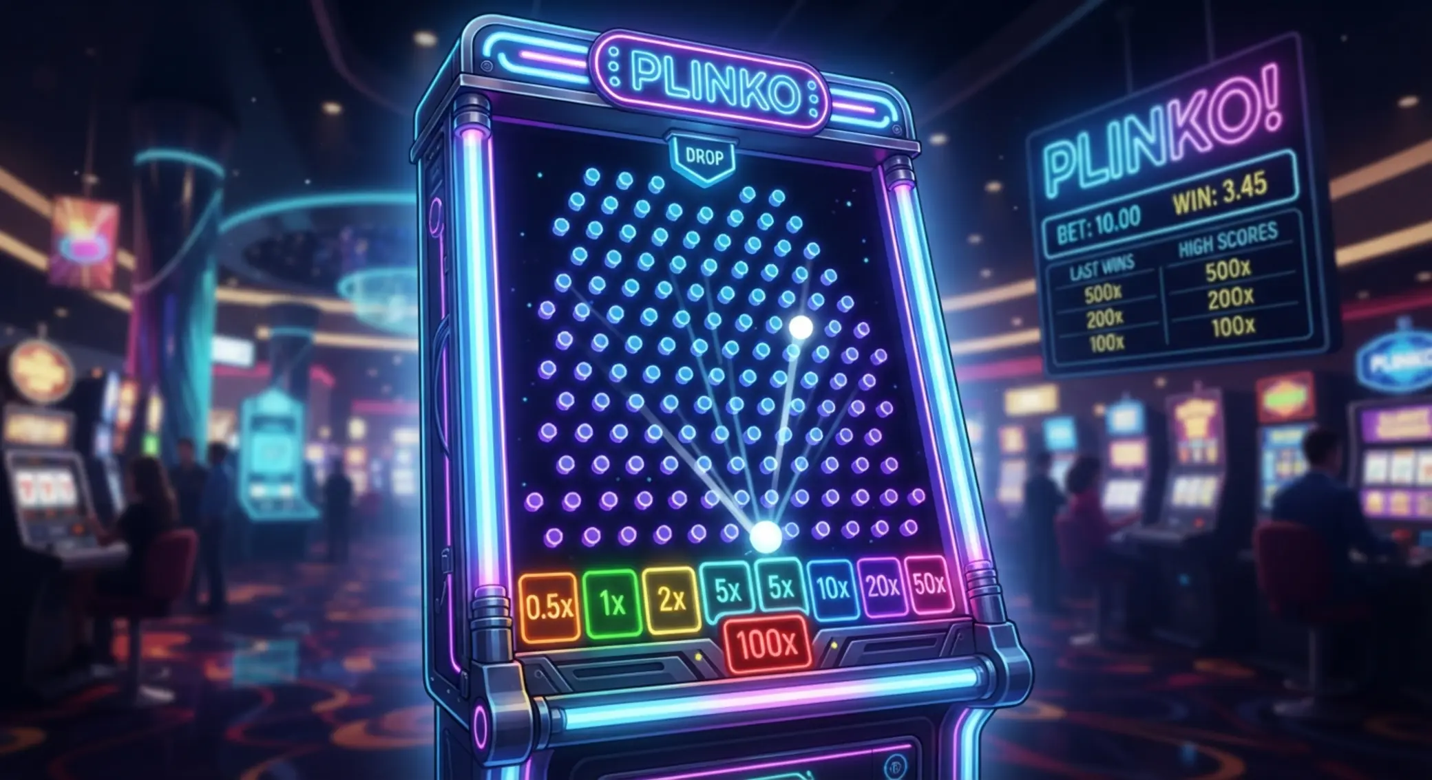 Klasszikus Plinko tábla lehulló labdával és szorzókkal